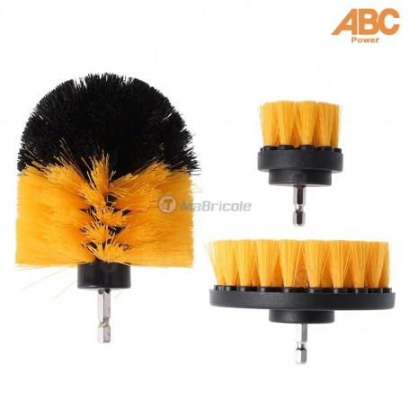 Jeu de 3 brosses à embout 6mm, diamètre 45,90,100mm en nylon ABC POWER | Pour perceuse et visseuse | MaBricole Algérie