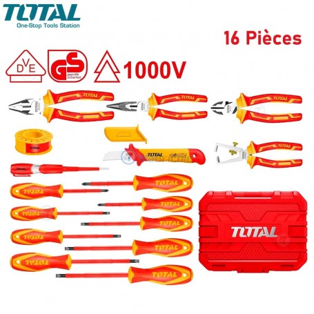 Ensemble d'outils à main isolés 1000V 16Pcs avec valise TOTAL | THKITH1601 | Coffret multi-outils | MaBricole Algérie