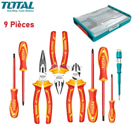 Ensemble d'outils à main isolés 1000V 9Pcs avec valise TOTAL | THKTV02H091 | Coffret multi-outils | MaBricole Algérie