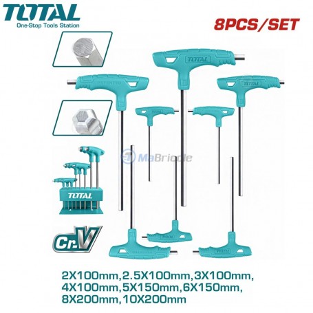 مجموعة مفاتيح ربط سداسية ذات رأس كروي بمقبض على شكل حرف T من كروم الفاناديوم من طوطال، مكونة من 8 قطع | THHW8082 | مفاتيح و مقابس | مابريكول الجزائر