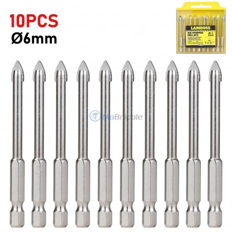 10 PCS forets Ø 6mm 77mm pour verre, carreau et céramique embout 6mm LAMBOSS | Pour perceuse et visseuse | MaBricole Algérie