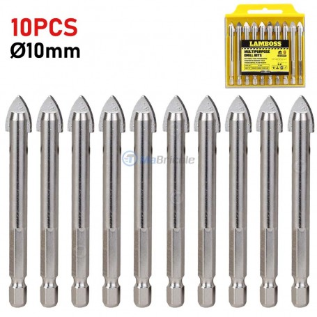 10 PCS forets Ø 10mm 81mm pour verre, carreau et céramique embout 6mm LAMBOSS | Pour perceuse et visseuse | MaBricole Algérie