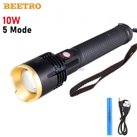 Lampe torche LED rechargeable 10W ZOOM télescopique 5 Modes corp en aluminium BEETRO | Lampe portative | MaBricole Algérie