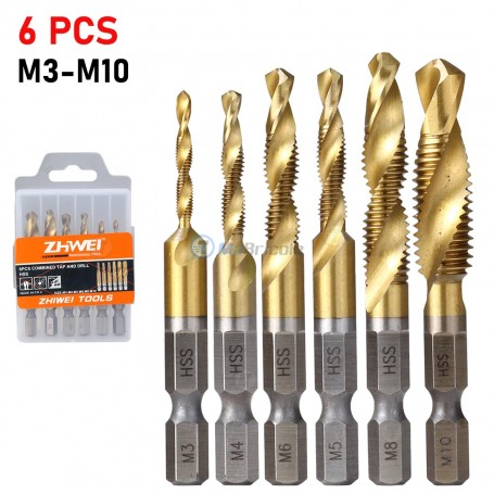 Kit de 6Pcs mèche taraud M3-M10 embout 6mm ZHWEI | Pour perceuse et visseuse | MaBricole Algérie