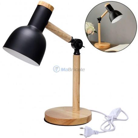 Lampe de bureau filaire en bois hêtre, deuille E27 avec interrupteur | Empoule, lampe led et spots | MaBricole Algérie