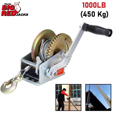 Treuil manuel 1000LB (450 Kg) cable 10m*4,5mm BIG RED | Outils de levage | MaBricole Algérie