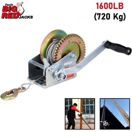 Treuil manuel 1600LB (720 Kg) cable 10m*4,8mm BIG RED | Outils de levage | MaBricole Algérie