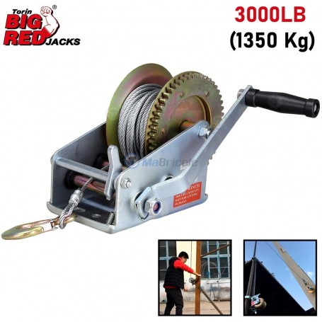 Treuil manuel 3000LB (1350 Kg) cable 10m*5mm BIG RED | Outils de levage | MaBricole Algérie