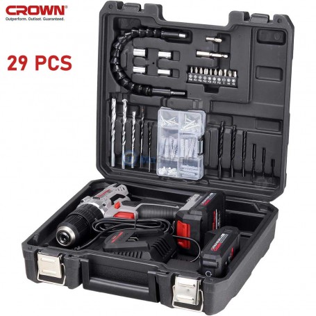 Kit 29PCS Visseuse a percussion sans fil 2 Batteries 20V MAX 2Ah avec valise CROWN | Visseuse et tournevis électrique | MaBricole Algérie