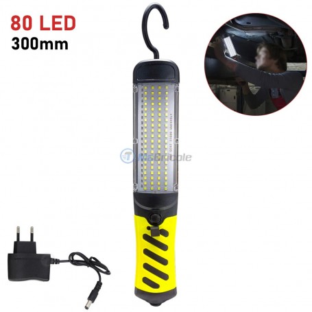 Lampe de travail 80 LED, Baladeuse LED à batterie rechargeable 300mm avec crochet et aimant de fixation | Lampe portative | MaBricole Algérie