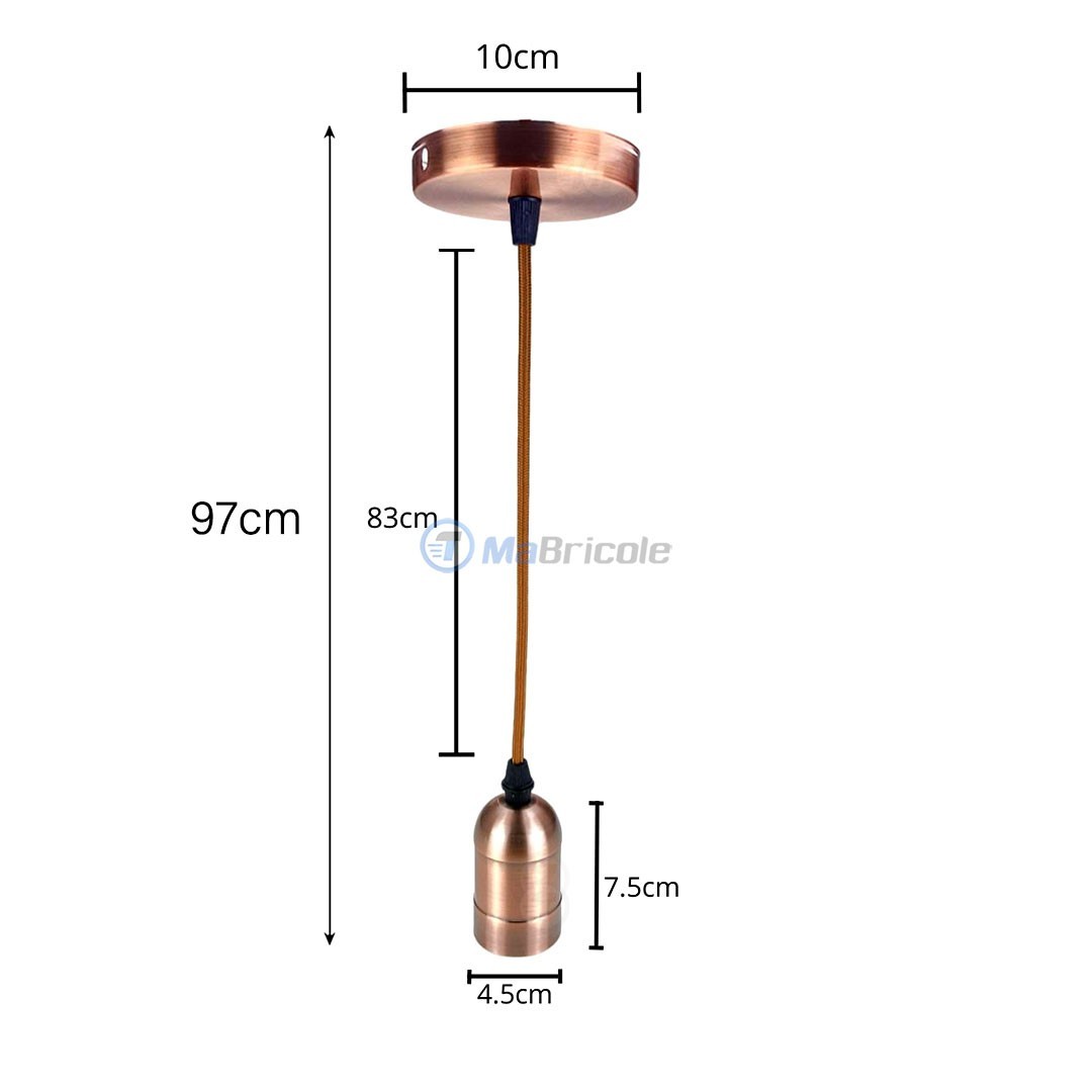 Suspension Luminaire Suprema - Design Aluminium Bronze, Câble Tissé Noir, Culot E27, 60W Max