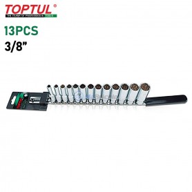 Jeu de 13 douilles profondes 3/8" DR. 12PT 7-21 mm pour rail - MÉTRIQUE TOPTUL