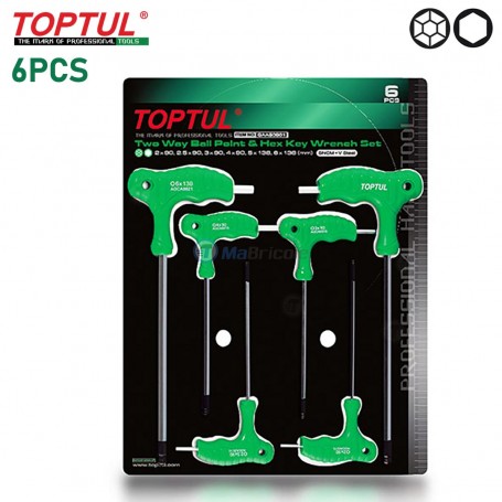 Ensemble de 6 clés à bille et clés hexagonales à double sens TOPTUL | Clé et douille | MaBricole Algérie