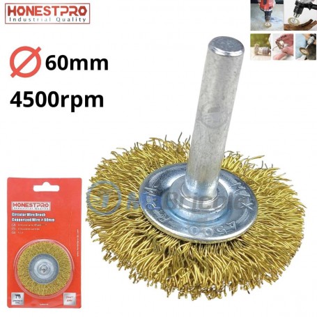 brosse métallique ronde ∅60mm couleur or HonestPro |YaG0608 | Pour perceuse et visseuse | MaBricole Algérie