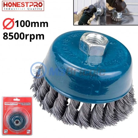 Brosse soucoupe torsadée , ∅100mm 8500rpm gris HONESTPRO |YAG0507 | Pour meuleuse | MaBricole Algérie