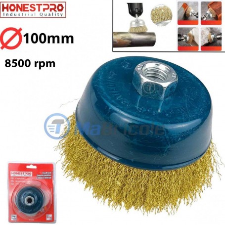 Brosse à godets en fil cuivré M14 ∅100mm 8500rpm HENESTPRO| YAG0523 | Pour meuleuse | MaBricole Algérie