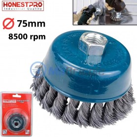 Brosse soucoupe torsadées, ∅75mm 8500rpm gris HONESTPRO |YAG0506