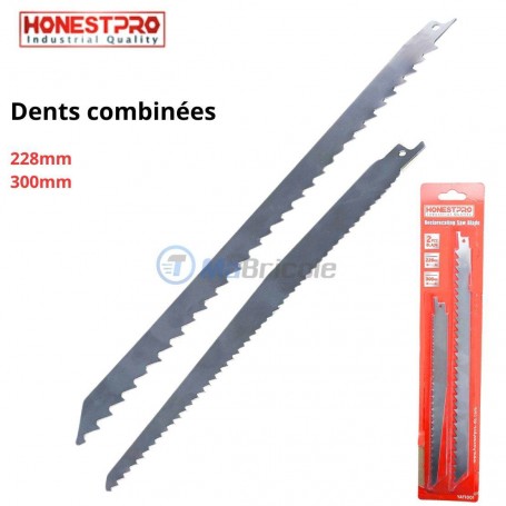 2 Lame de scie sabre 228/300mm en Inox épaisseur 1mm dents combinées HONESTPRO | YAT1001 | Pour scie électrique | MaBricole Algérie