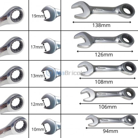 Andux Jeu De 10 Clés Mixtes Miniatures - Chrome Vanadium 4-11mm Pour Espaces Restreints