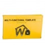 Boîte jaune avec inscription 'MULTI-FUNCTIONAL TEMPLATE TOOL' et illustration d'un gabarit de mesure pliable noir