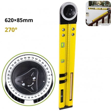 Rapporteur multifonctionnel, mètre a Angle numérique 0 to 270° dim 620×85mm Avec 2 niveaux et verrou JAUNE | Outils de mesure | MaBricole Algérie