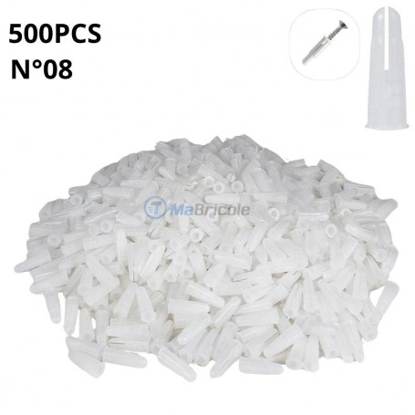 500 chevilles en plastique pour installer des vis dans le mur numéro 08 de couleur blanc | CPB-500-BLANC | Fixation | MaBricole Algérie