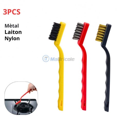 Kit de 3 mini brosses de nettoyage multi-usages poils en laiton nylon et métal 174×20mm | Autre outils | MaBricole Algérie