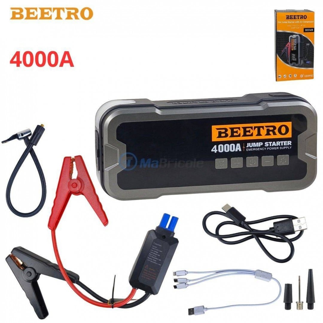 Booster batterie 4 in1 4000A, compresseur 10 Bar, Power Bank 24000 mAh ...