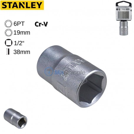 Douille pour cliquet 1/2" 6PT 19 mm longeur 38 mm en chrome vanadium STANLEY | 1-17-097 | Clé et douille | MaBricole Algérie