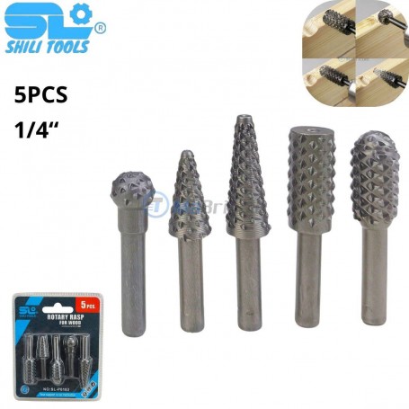 Jeu mèche râpe bois 5pcs ∅11 mm embout 6 mm en acier au carbone SHILITOOLS | SL-P0183 | Pour perceuse et visseuse | MaBricole Algérie