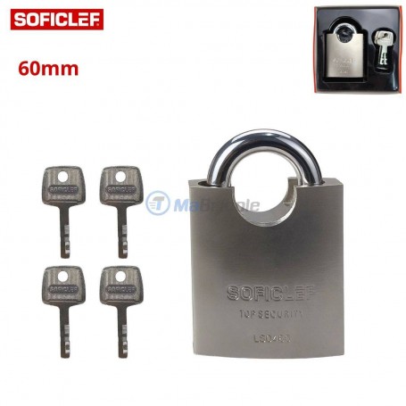 Cadenas 60×70×20 mm finition nickelée avec 4 clé anse protégée en acier SOFICLEF | LS0460 | Serrures et verrous | MaBricole Algérie