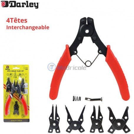 Pince à circlips interchangeable avec 4 têtes 45°-90°-180° Ø50mm intérieur et extérieur DARLEY | Y-005 | Pinces | MaBricole Algérie