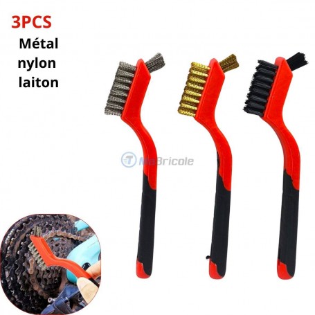 Jeu de 3 mini brosses de nettoyage multi-usages poils en laiton nylon et métal longueur 175mm | Autre outils | MaBricole Algérie