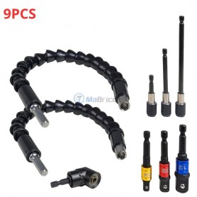 طقم من 2 حامل بت مرن، محول زاوية 105°، 3 رؤوس بمقاسات 1/2"-1/4"-3/8"، 3 محولات مفك للوصول