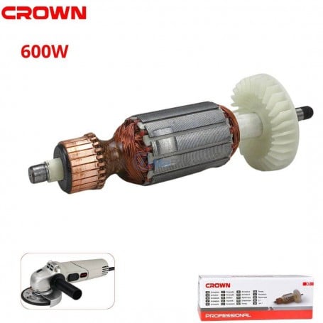Induit rotor pour meuleuse d'angle 600W Crown avec boîte d'emballage et image de la meuleuse