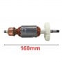 Induit rotor de meuleuse d'angle de 160 mm avec bobinage cuivre et pignon plastique blanc.