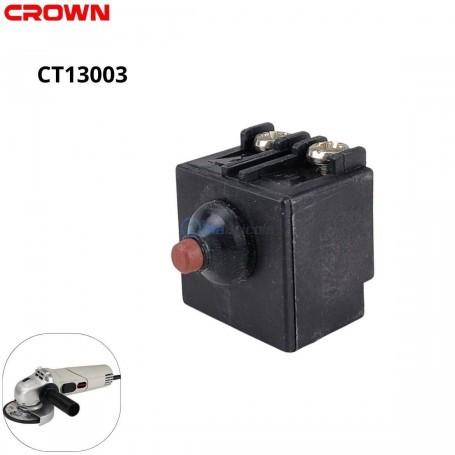 Interrupteur noir pour meuleuse d'angle avec bouton rouge central, marque Crown, modèle CT13003