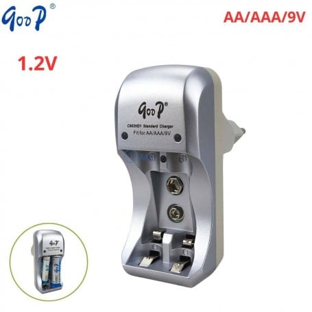 Chargeur de piles rechargeable 1.2V à 3 positions Compatible avec AAA/AA/9V/NI-MH/NI-CD GOOP | GD-C802HD1