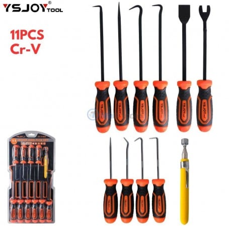 11PCS crochets et pics pour retirer joints toriques avec outil magnétique grattoir et démonte-garniture YSJOY | YS-21063