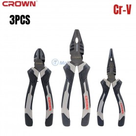 مجموعة 3 كماشات (عالمية - فك طويل - قاطعة) من كروم الفاناديوم كراون | CPHPL-XB3