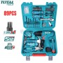 MaBricole | TOTAL | Coffret multi-outils | caisse outils à main 89PCS avec Perceuse Visseuse 12V 1.5ah 20N.m TOTAL | THKTHP10892