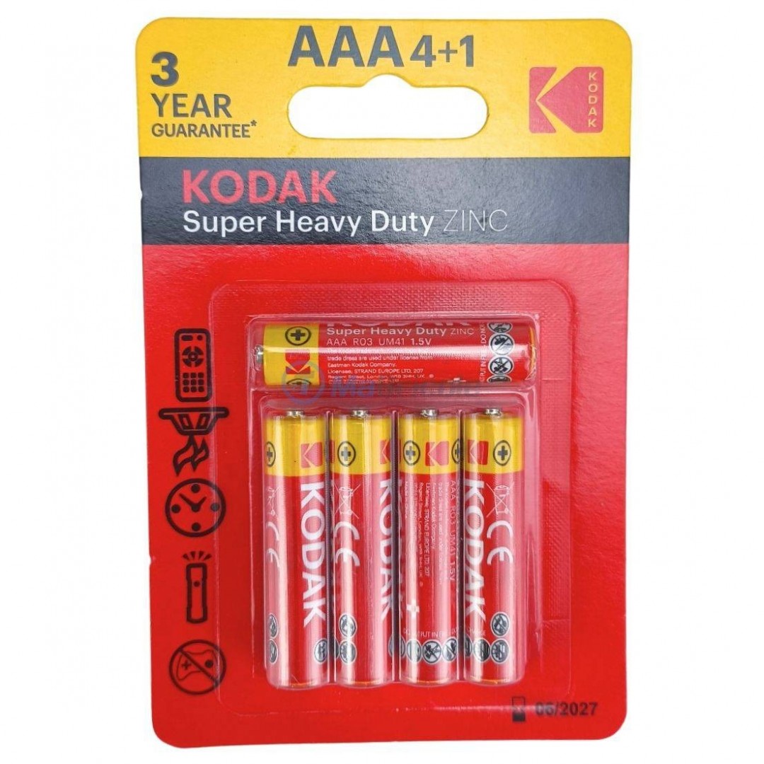 Jeu de 5 piles AAA R03 1.5V en zinc ultra-résistant KODAK