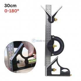 كوس مدمج مع مقياس مستوى من الفولاذ 30سم زاوية 0-180°
