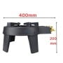 Brûleur à gaz tabouna noir avec quatre pieds et robinet en laiton, dimensions 400mm par 200mm