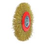 Brosse métallique ronde avec fils dorés et centre rouge, diamètre 150 mm