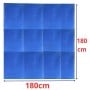 Rideau de douche bleu en polyester de 180 cm sur 180 cm avec mesures indiquées en rouge