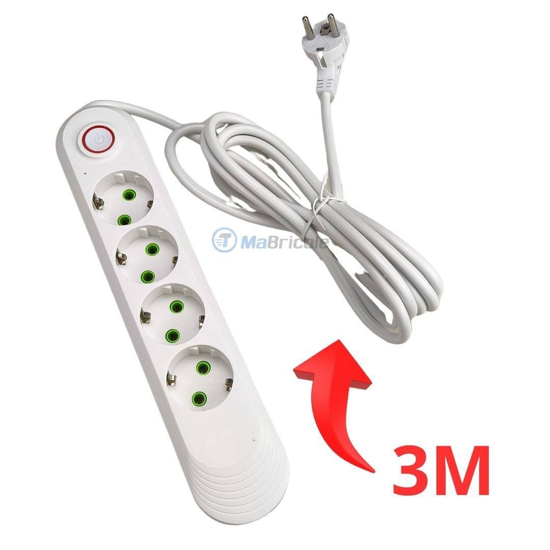 Multiprise électrique avec interrupteur 2500Watt 4prises de terre 10A ...