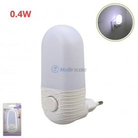 مصباح ليلي صغير LED بقوة 0.4 واط وتيار 0.02 أمبير، باللون الأبيض على شكل أسطواني مزوّد بزر تشغيل/إيقاف