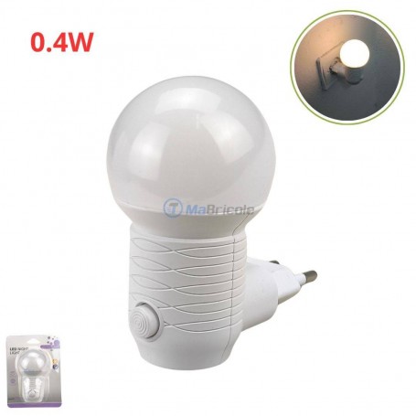 مصباح ليلي صغير LED بقوة 0.4 واط وتيار 0.02 أمبير باللون الأبيض بشكل كروي مزوّد بزر تشغيل/إيقاف