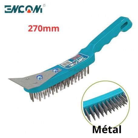 MaBricole | ENCOM | Autre outils | Brosse de nettoyage à poils métalliques avec grattoir 270 mm ENCOM | KQ1014